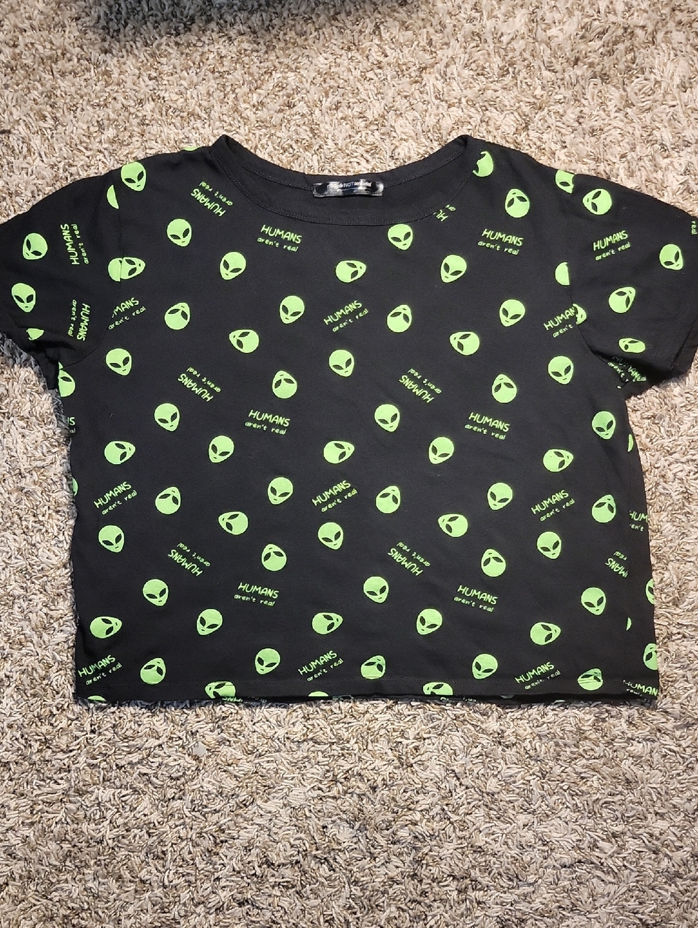 Black T-Shirt with Neon Green Alien Print